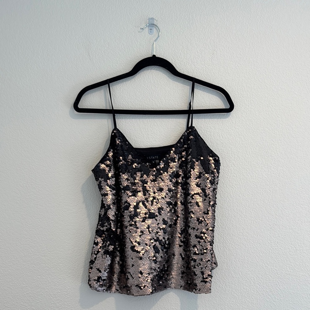 1. State - Sequined Tank Top - Black and Silver - Size S